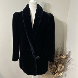 Vtg Style VI Ltd. Women Faux Fur Black Coat Made in USA One Button Lined Sz L ?